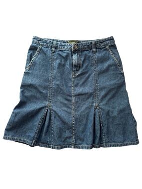 Vintage Eddie Bauer Denim Skirt Pleated Panel Cotton Jean Skirt Y2K Casual